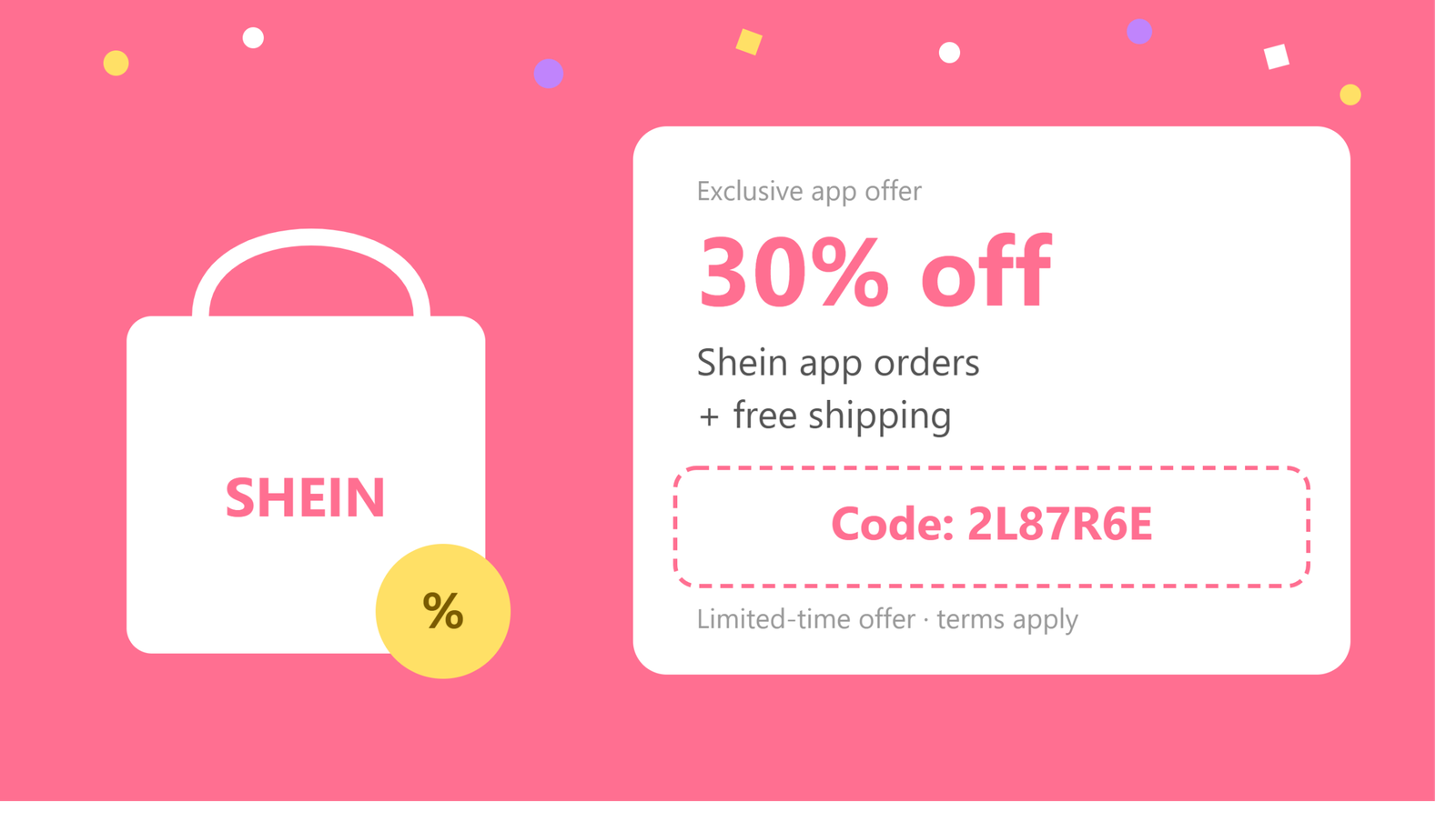 SHEIN 30% off coupon banner advertising a sitewide discount