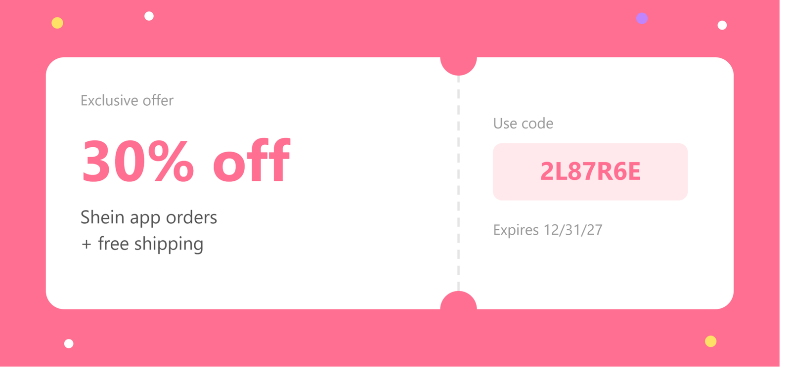 SHEIN coupon ticket banner styled as a discount voucher